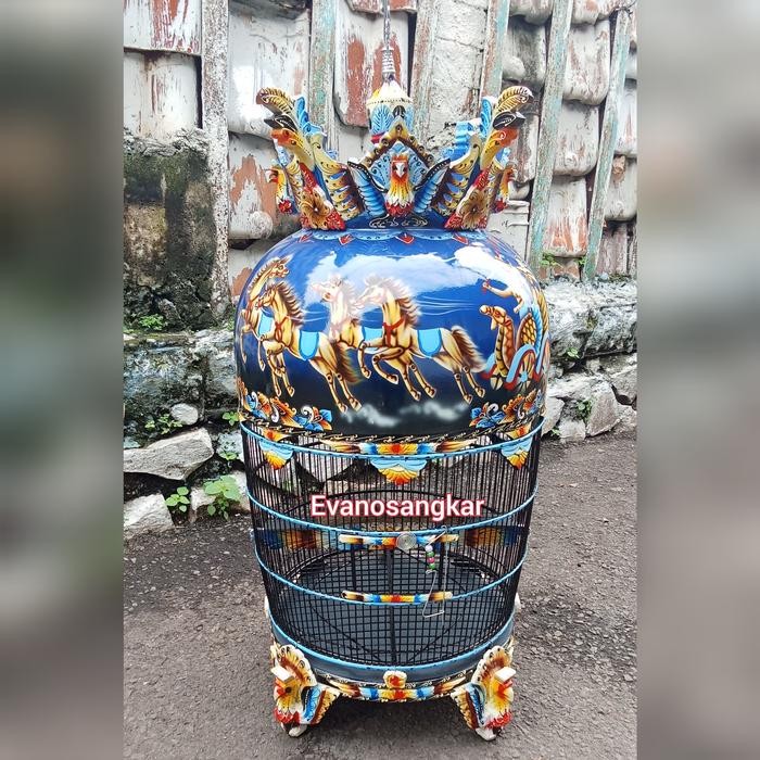 Sangkar burung perkutut mahkota premium motif kuda kencana