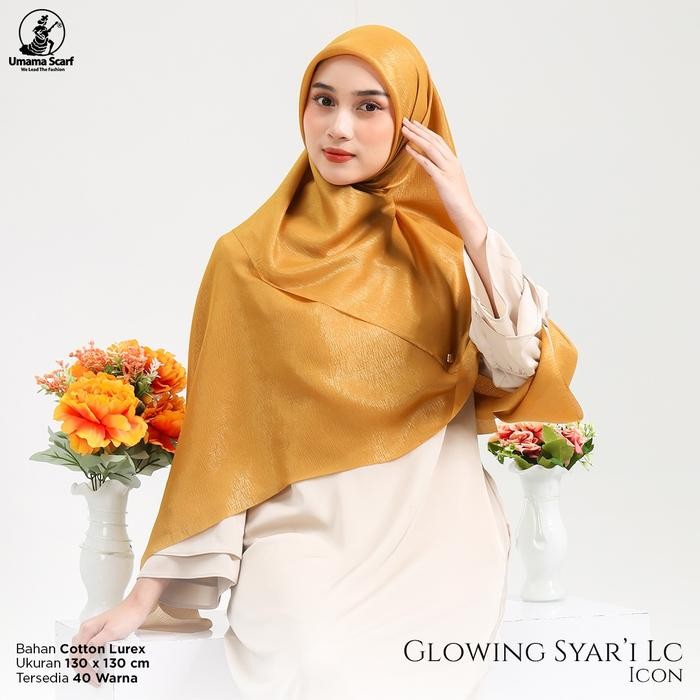 (Allthebest) UMAMA GLOWING SYARI METAL LOGO ICON Hijab Segi Empat Polos Sinar Glamour 130x130 cm