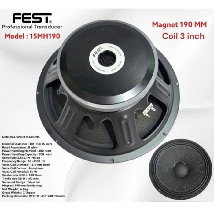 Speaker Component Fest 15MH 190 Original 15 inch Komponen FEST 15MH190 Coil 3 inch Berkualitas