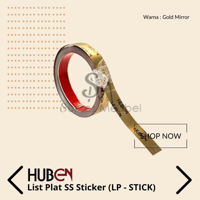 LP - STICK GOLD MIRROR (5 MTR) HUBEN / LIST PLAT STRIP STICKER SS HUBEN 5 METER