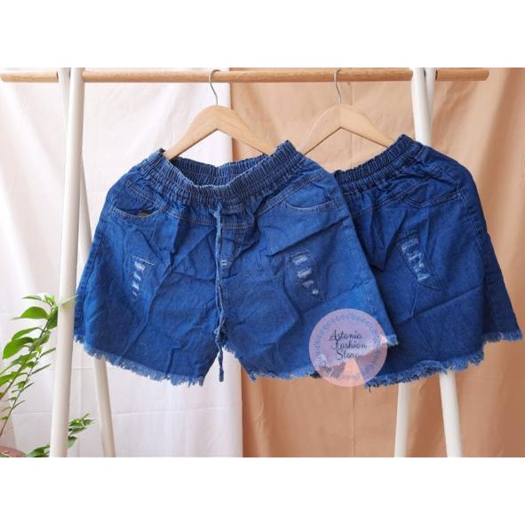 Hot Pants Jumbo Sobek Rawis / Celana Pendek Wanita Jeans Denim clopro