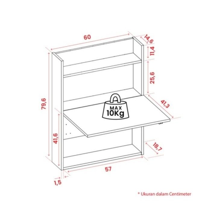 Meja Tulis Kerja Belajar Gantung Dinding Lipat Rak Buku Luar Bandung
