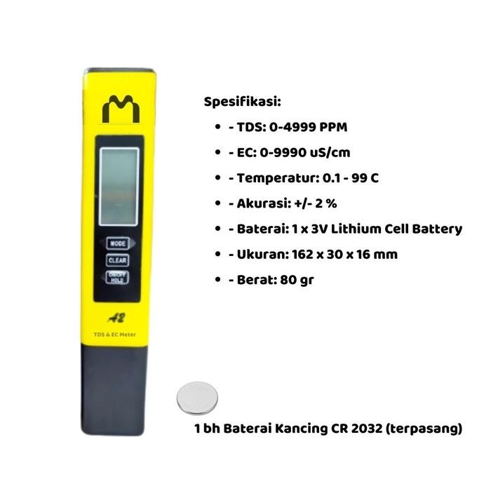 Mediatech Tds & Ec Meter / Tds Dan Ec Meter Hold + Temperature