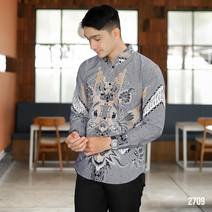 DGM Batik Pria Silver Lapis Furing Lengan Panjang Premium Batik Puring Flora 2709