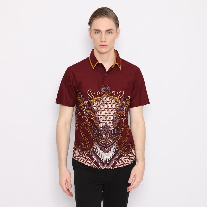 Kemeja Batik Pria Mewah Slim Fit Premium Maroon Series LUIGI RICCIO