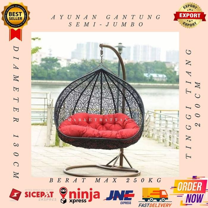 Promo Ayunan Kursi Gantung Rotan Sintetis Semi Jumbo Santai Teras Rumah