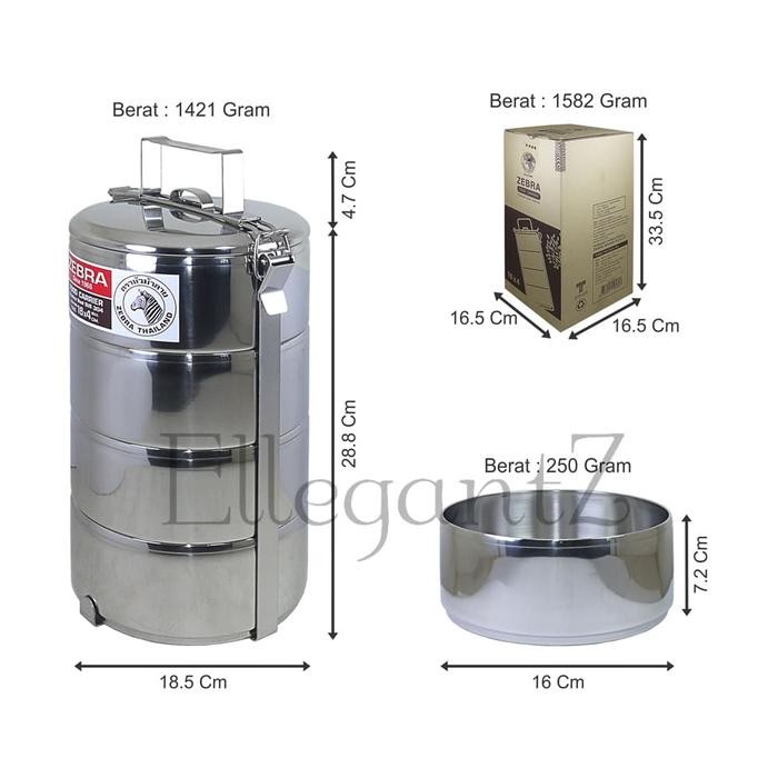 rantang makan stainless steel zebra 4 susun diameter 16cm ( 150164 ) kode 782