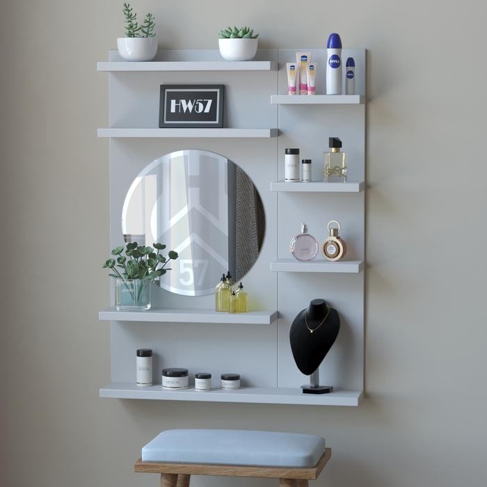 Rak Meja Rias Gantung Rak Make up Kosmetik Dinding Minimalis Ambalan Kayu Putih