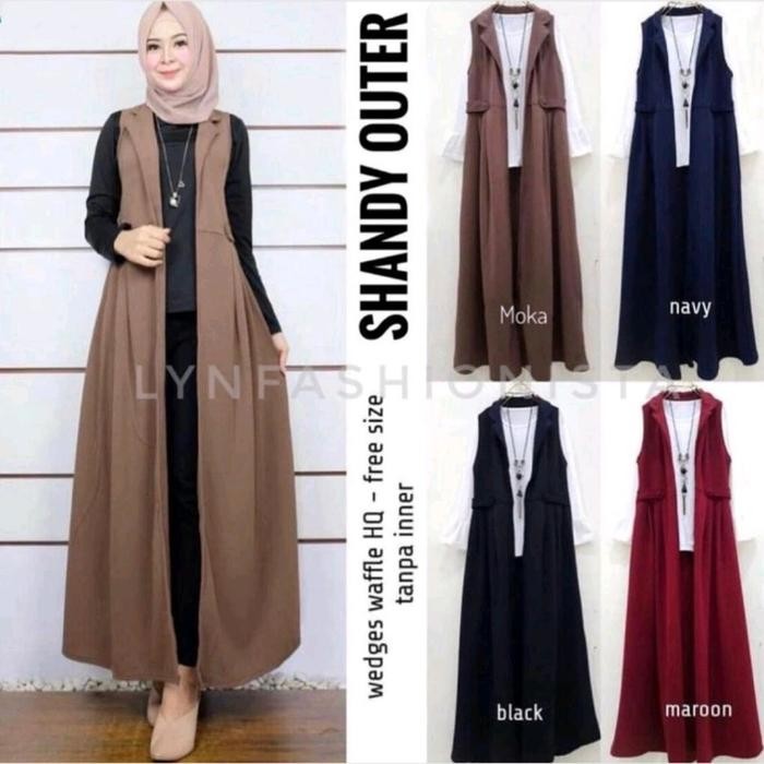 Product Laris Long Cardigan Wanita Muslimah Tanpa Lengan Bahan Jeruk Tebal/Shandy