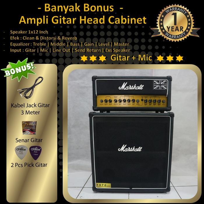 Terlaris Ampli Gitar Marshall 2 Input Head Cabinet Murah