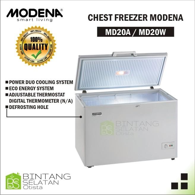 NEW CHEST FREEZER MODENA MD20A / LEMARI ES BEKU/ KULKAS MODENA MD 20 W [terbaik][terlaris]