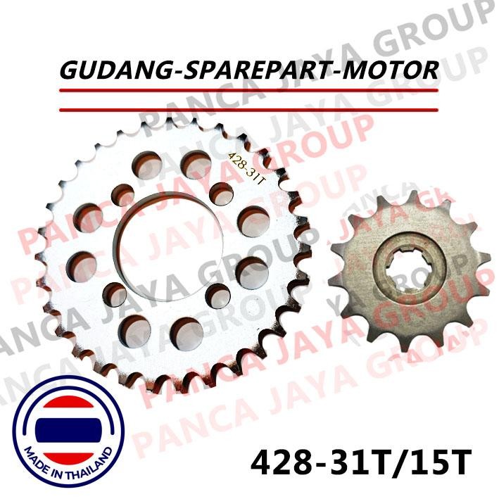 GEAR SET DEPAN BELAKANG 428 31T 31 T 15T 15 T 31/15  KAWASAKI KSR110 KSR 110 PRO Z125 Z-125 PRO Z125