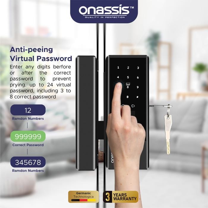 ONASSIS D82 PRO SMART LOCK FOR GLASS DOOR WITH KEY
