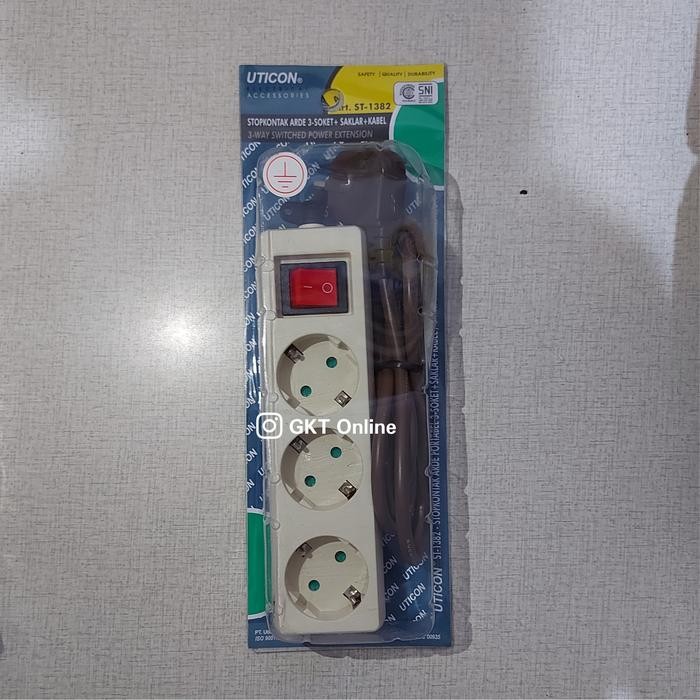 STOP KONTAK UTICON ARDE 3 LUBANG + KABEL TERIMAL STOP KONTAK 1 SWITCH