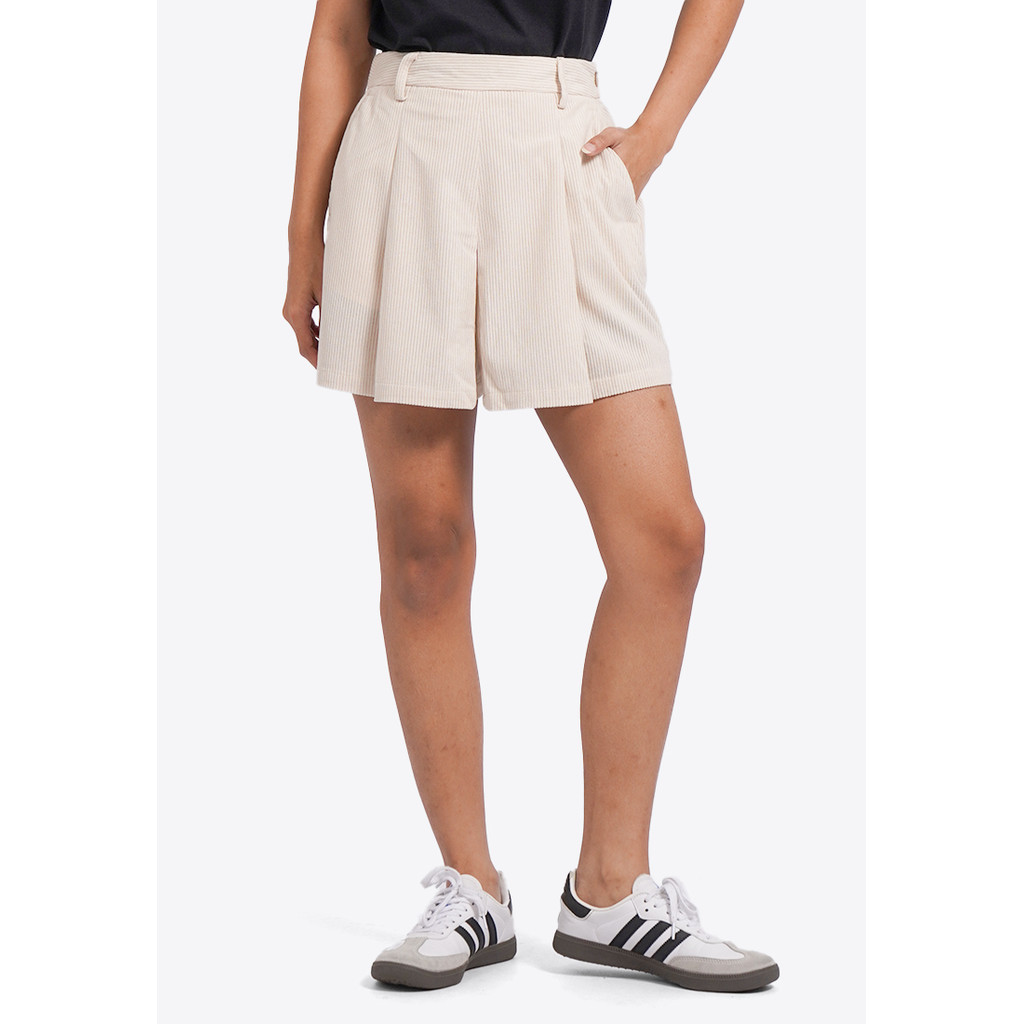 COLORBOX Corduroy Pleated Short Pants Ecru