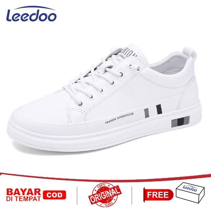 Leedoo Sepatu Kulit Pria Casual Sepatu Hitam Kerja Formal Sepatu Sneakers Pria Putih Mc444