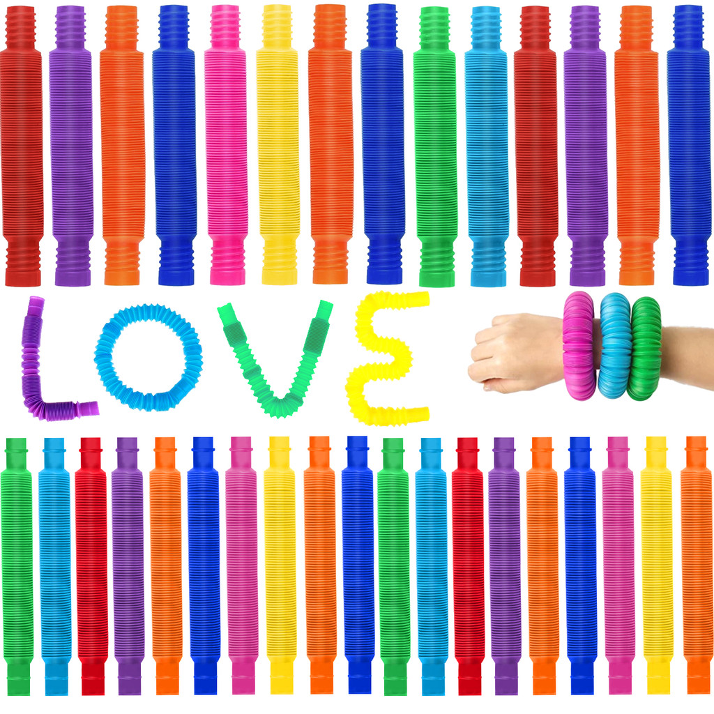 10/20/30Pcs Colorful Pop Tube Rainbow Fidget Toys Telescopic Tube Stress Relief Toys Plastic Stret