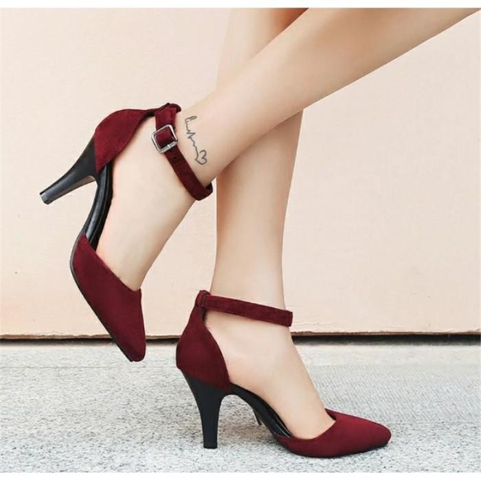 Sepatu Wanita Merah Maroon Hak Tinggi High Heels 7 Cm Fr04 Sepatu Cewek Pesta Kerja Kantor Kondangan