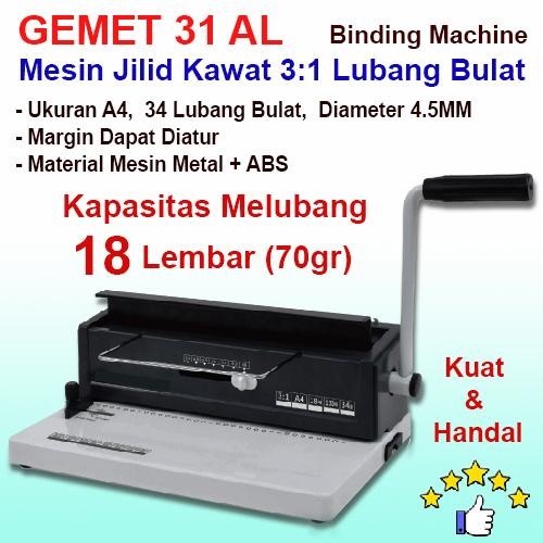 

Mesin Jilid Spiral Kawat GEMET 31AL, Ukuran A4, Lubang Bulat, Bahan Metal, Sangat Kuat & Handal.