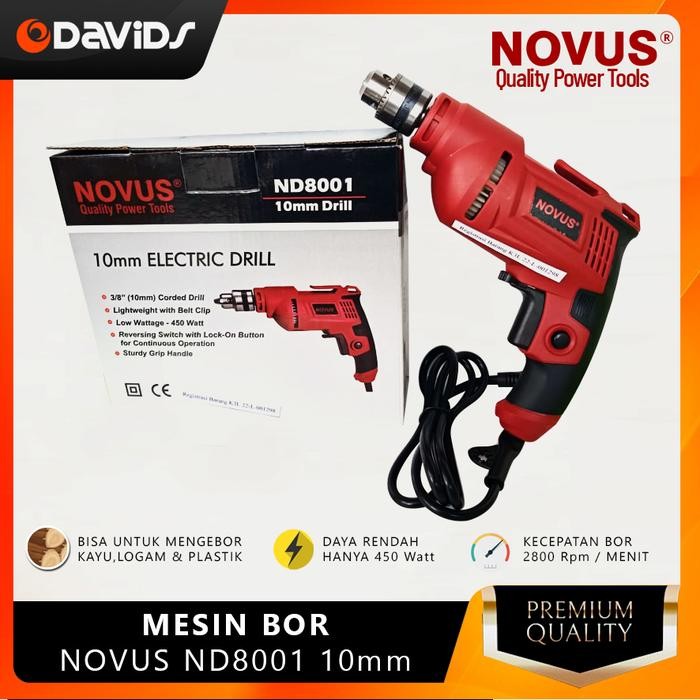 Mesin Bor Listrik Tangan Alat Elektrik Drill Bolak Balik 10mm Novus