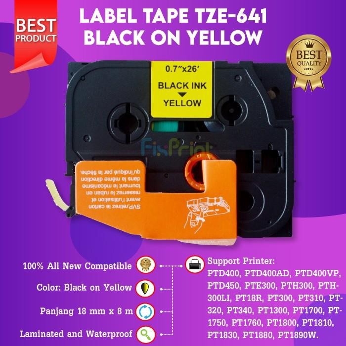 

AT Label Tape TZe-641 18mm Black On Yellow PT-D450 E550WVP E800T