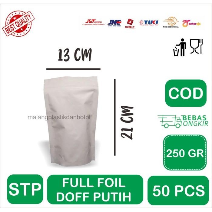 (Expert) kEMASAN Standing Pouch Full Foil PUTIH Doff 13 x 21