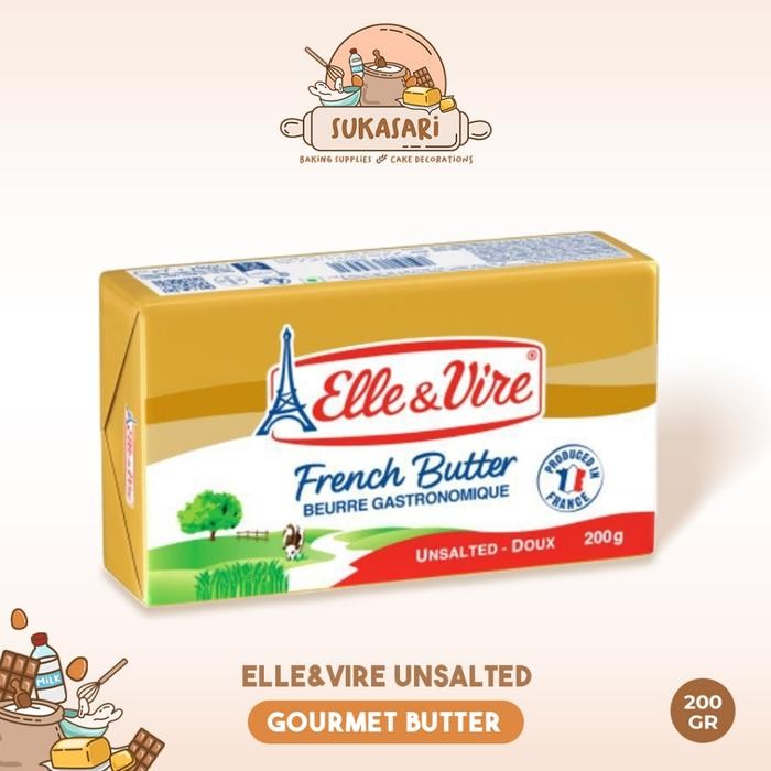 

(Expert) Sukasari - Elle & Vire Unsalted, Salted Butter 200gr / Gourmet Butter / Mentega Tawar Elle