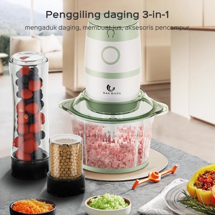 Han River Blender 2L Mesin Penggiling Daging 3 In 1 Multifunction Meat Blender Elektrik