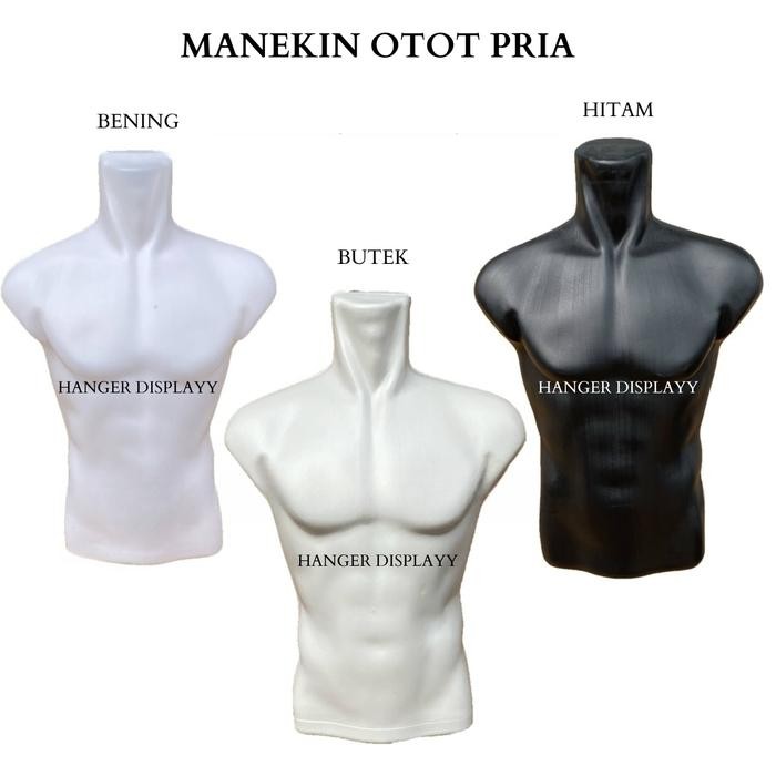Patung Manekin Baju Pria Dewasa Otot Setengah Badan Bening Butek Hitam
