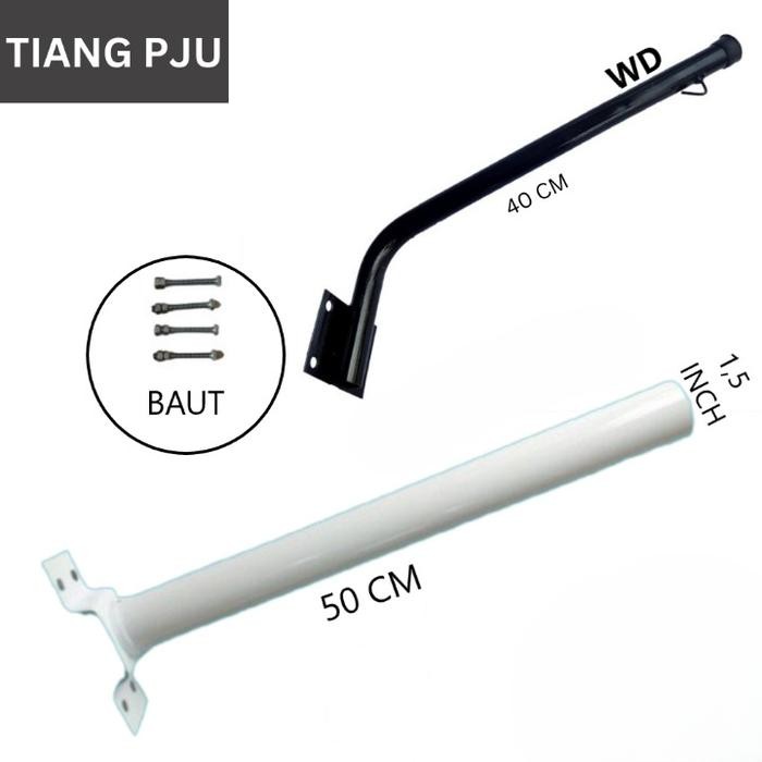 Tiang Besi Lampu PJU / Lampu Jalan + Bracket / Klem + Baut Tiang Besi