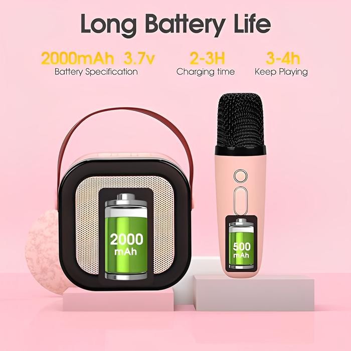 Nata Speaker Karaoke 2 Mikrofon Speaker Bluetooth Mini Portabel Dengan Efek Pengubah Suara Dan Lampu