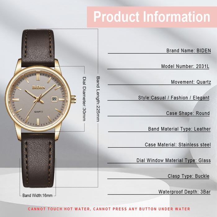 Biden Jam Tangan Wanita Original Anti Air Kalender Tali Kulit Korea Jam Tangan Cewek