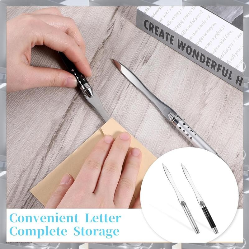 

Hot Selling-Ergonomic Metal Letter Openers, 2-Pack Envelope Slitter Tool For Easy Mail Opening At