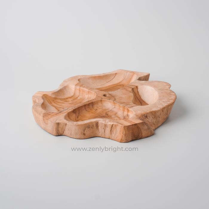 Karya Piring Saji Kayu Jati Sekat 4 Piring Unik Piring Saji