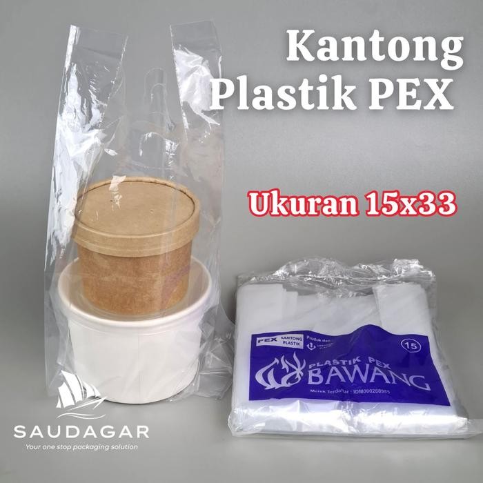 

Kantong plasti PE PEX bening ukuran 15x33 Merk bawang