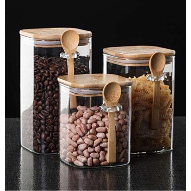 

TEC[FREE SENDOK KAYU] NATTO Toples Kaca dengan penutup kayu kedap udara / Borosilicate Glass Toples