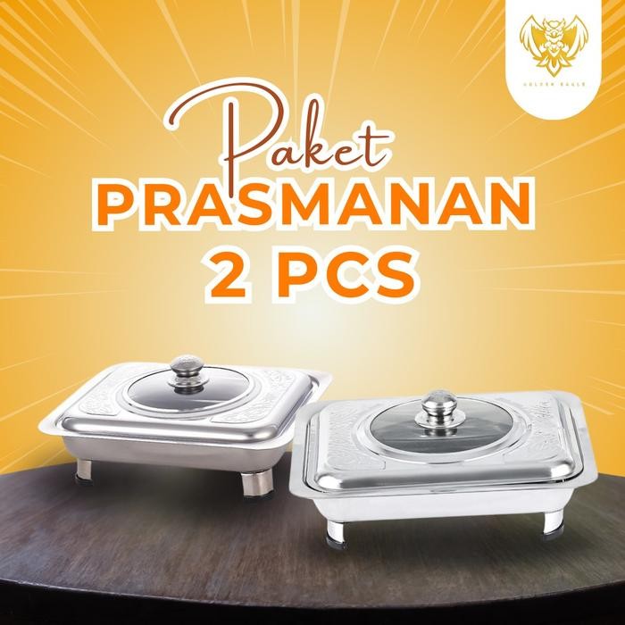 Golden Eagle - Paket 2 Pcs Prasmanan Wadah Lauk Tutup Stainless Kaca Chafing Dish Stainless Steel