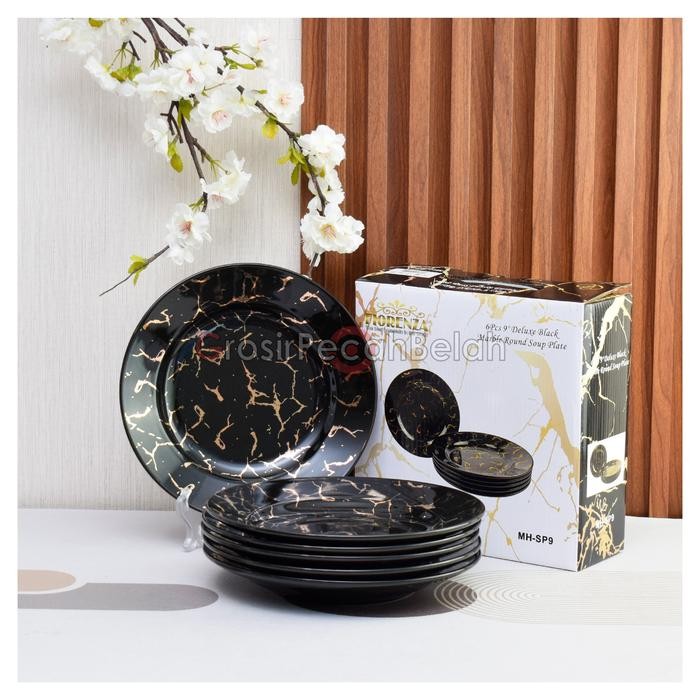 Piring Sop Cekung Makan Saji Keramik 9 Inch Motif Marble Fiorenza SP9