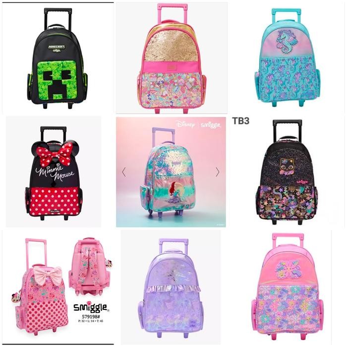 Tas Dorong Smiggle / Tas Koper Anak/ Tas Trolley Backpack Cewek-Cowok