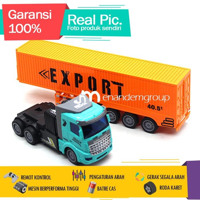 Mainan Mobil Remot Kontrol RC Truk Kontainer Gandeng Trailer Cargo Batre Cas