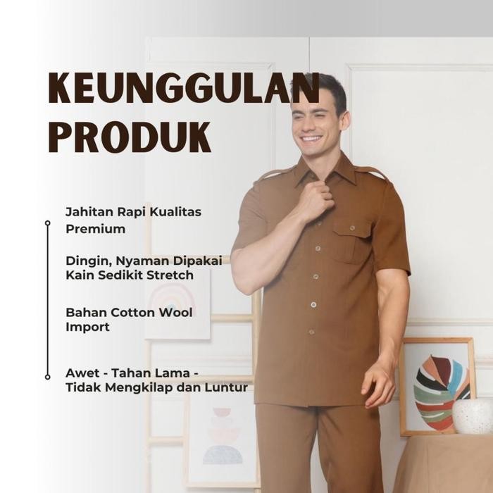 Terbaru Promo [Premium] Baju Seragam Dinas Pria Pns Asn Pdh Pemda Guru Keki Kheki Khaki Tua Coklat