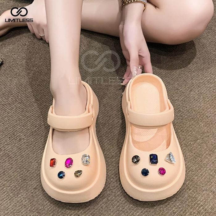 LIMITLESS Sendal Wanita Terbaru Slop Outdoor Casual Eva Empuk Sandal Selop Wanita Hak Tinggi Putih