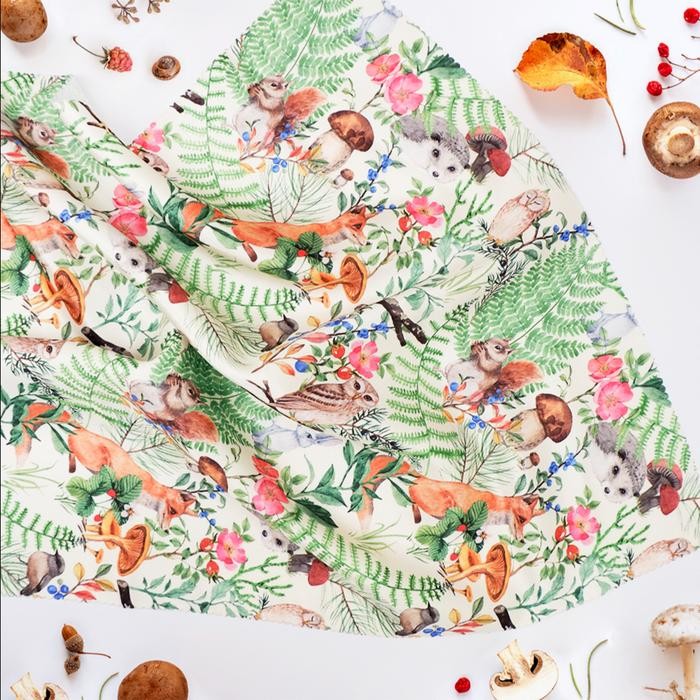 

Kain Motif Woodland Tupai Rusa Owl Arlie - Kanvas Linen Soft