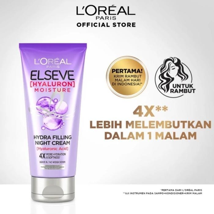 LOREAL HYALURON MOISTURE FILLING NIGHT CREAM PELEMBAB RAMBUT TANPA BILAS LEAVE IN CONDITIONER