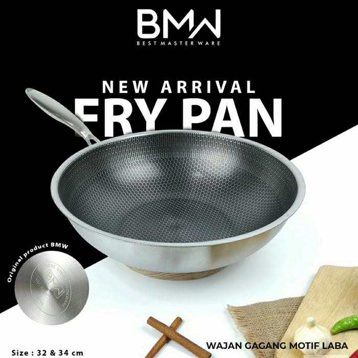 Wajan Stainless Steel 32cm Wok Pan Stainless Tebal Anti Lengket *