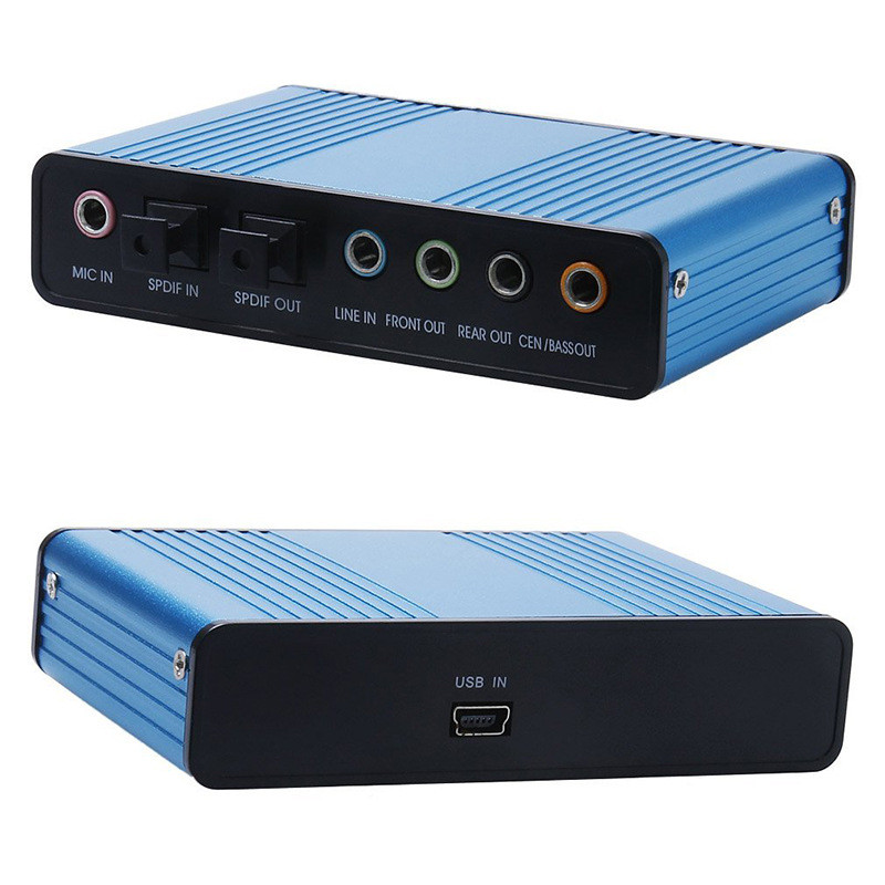 Blue 6 Channel External Sound Card 5.1 Surround Sound USB 2.0 External Optical Audio Sound Card