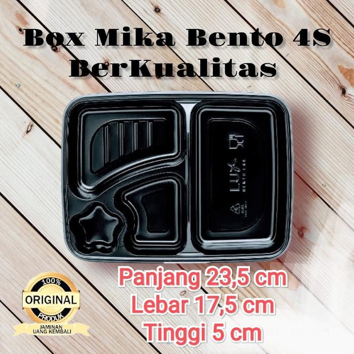Mika Bento / Mika Bento Sekat 4 Merek Lux / Kotak Nasi Bento / Tray Bento Isi 25 + Tutup Hitam
