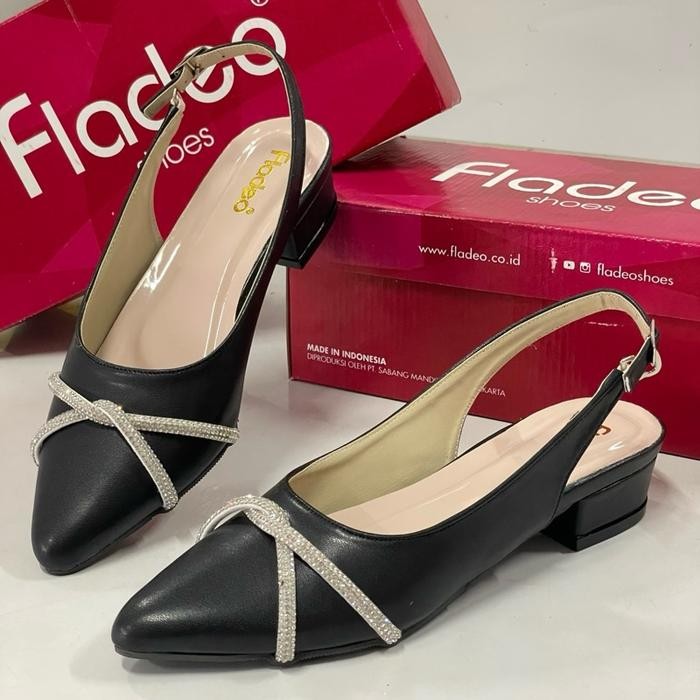 Sendal Fladeo Sepatu Selop Tali Wanita Heels 5 cm - Shoes Sandal Mules Hitam