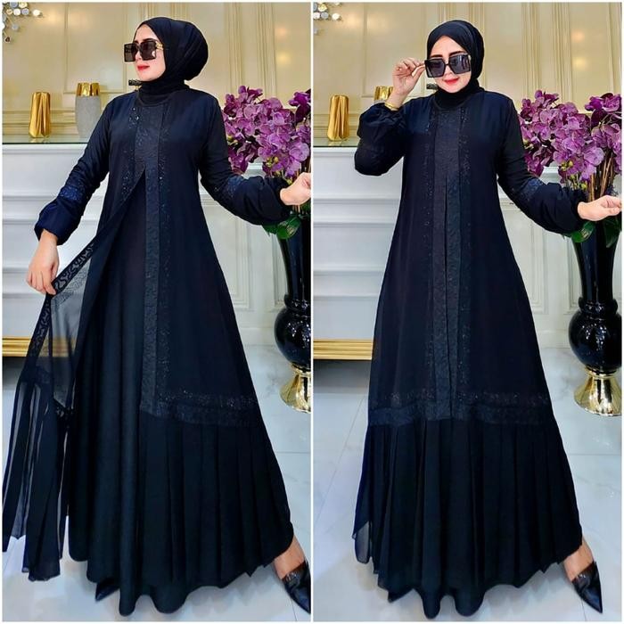 Galeri Sicantik - - Gamis Abaya Turki Hitam Polos 2024 - Abaya Hitam Motif Polos Lengan Balon