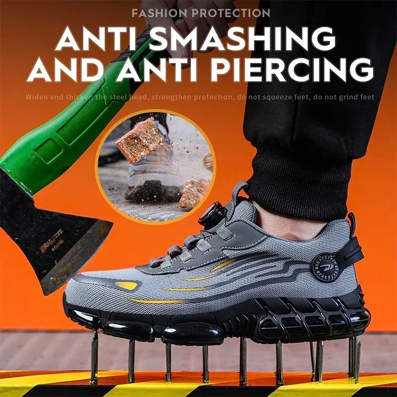 Rotating Button New Safety Shoes Men Anti-smash Anti-puncture Work Shoes Fashion Men Sport Shoes